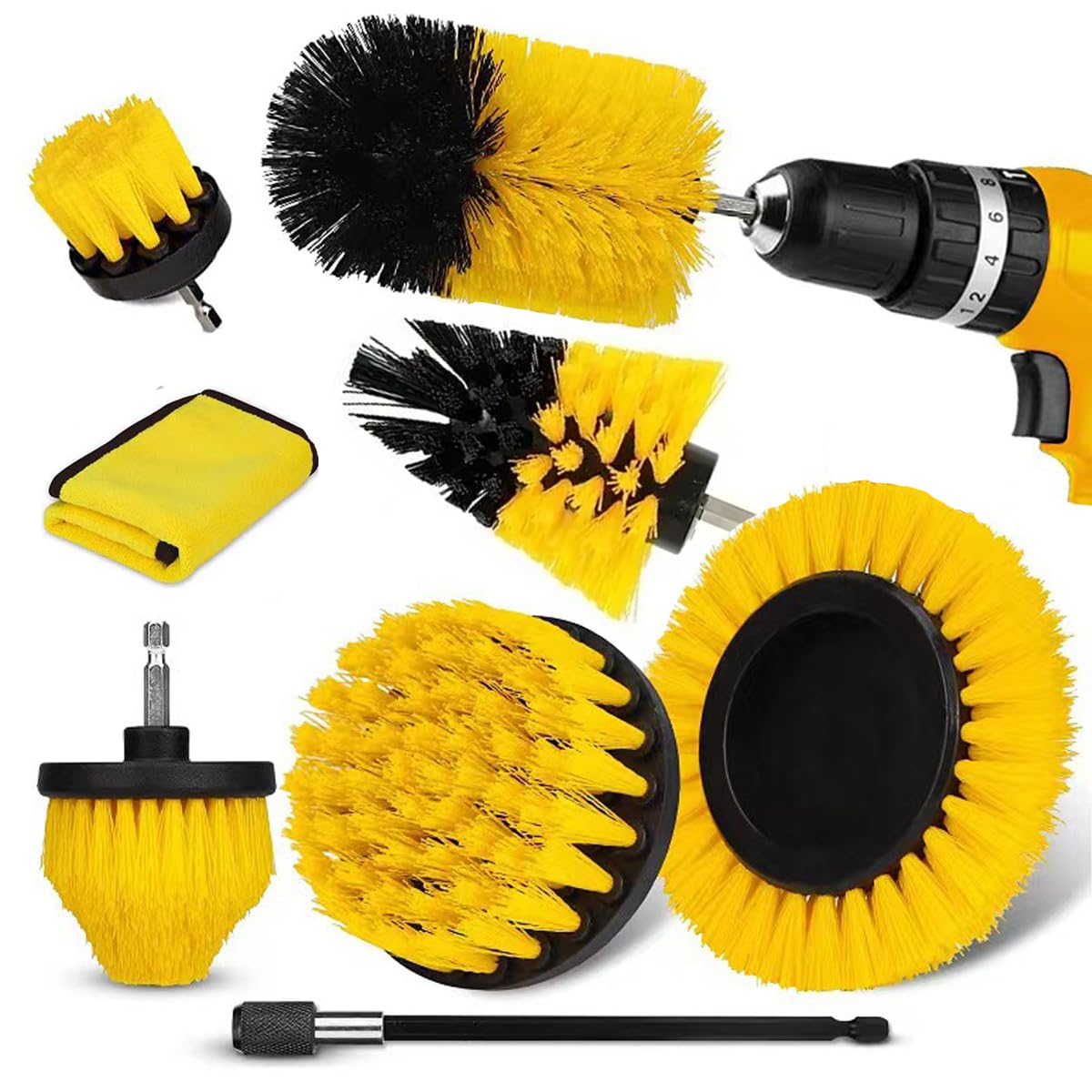 8 Piece Drill Brush Attachments Set Power Scrubber Brush with Extend Long Attachment Crevice Cleaning Brush Scrub Brush