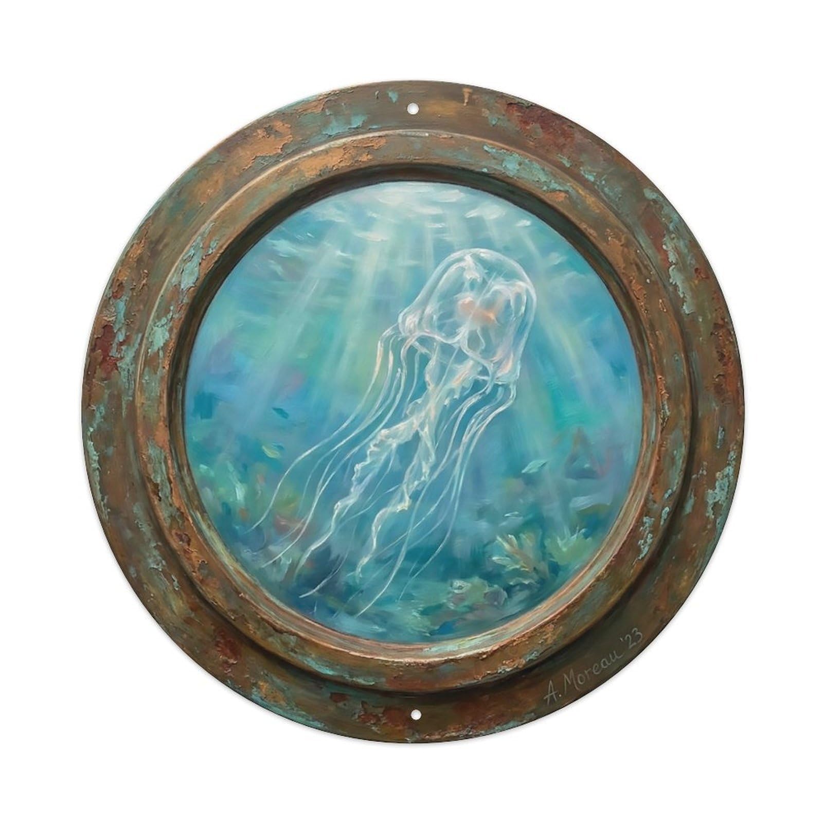 Vintage Porthole Box Jellyfish Ship Window Undersea Deep Sea Metal Tin Sign
