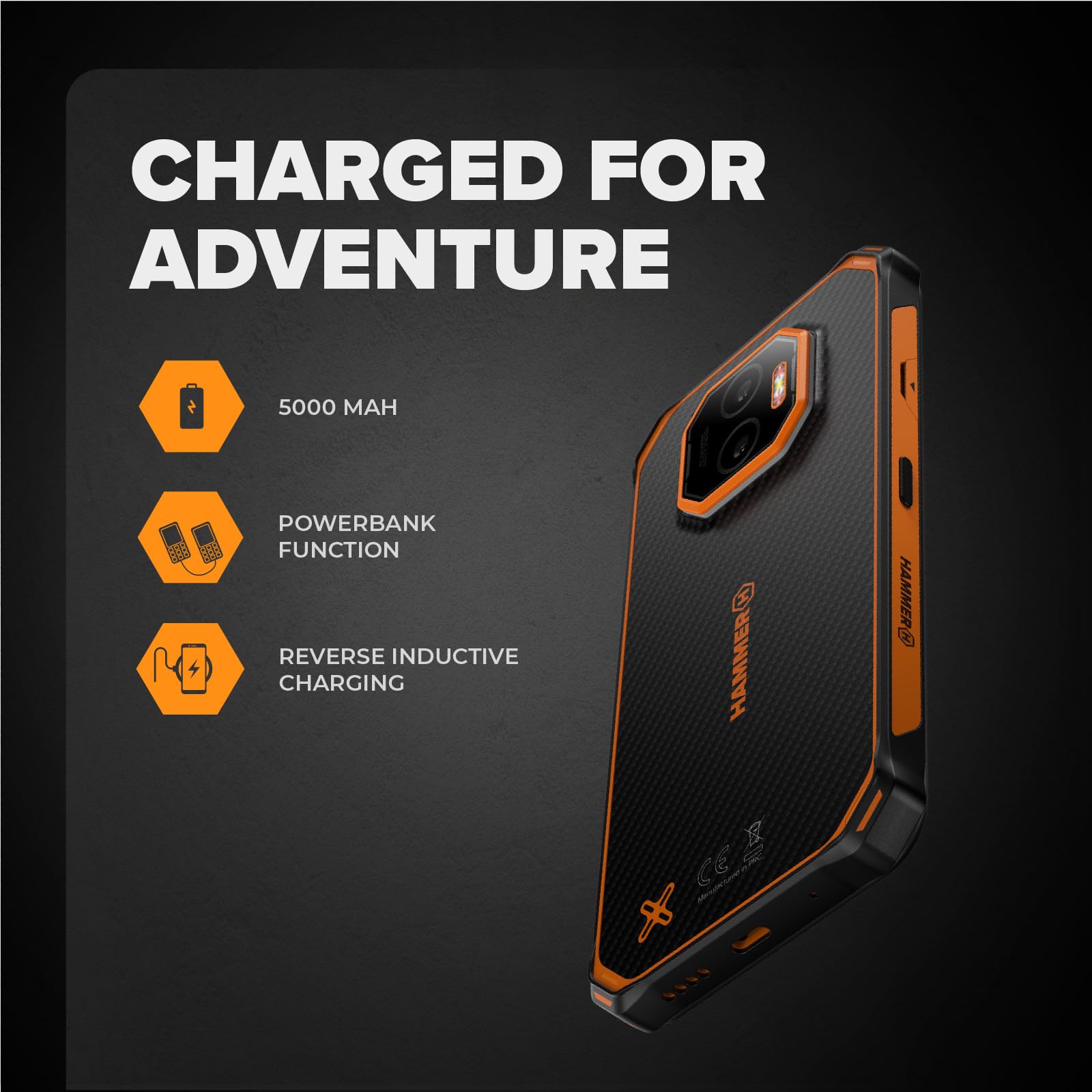 Hammer Energy X2 Wytrzymały smartfon z systemem Android 15, nietłukący się telefon 6,1", IP69, 6 GB RAM, 128 GB pamięci, 5000 mAh, eSIM, 2 lata