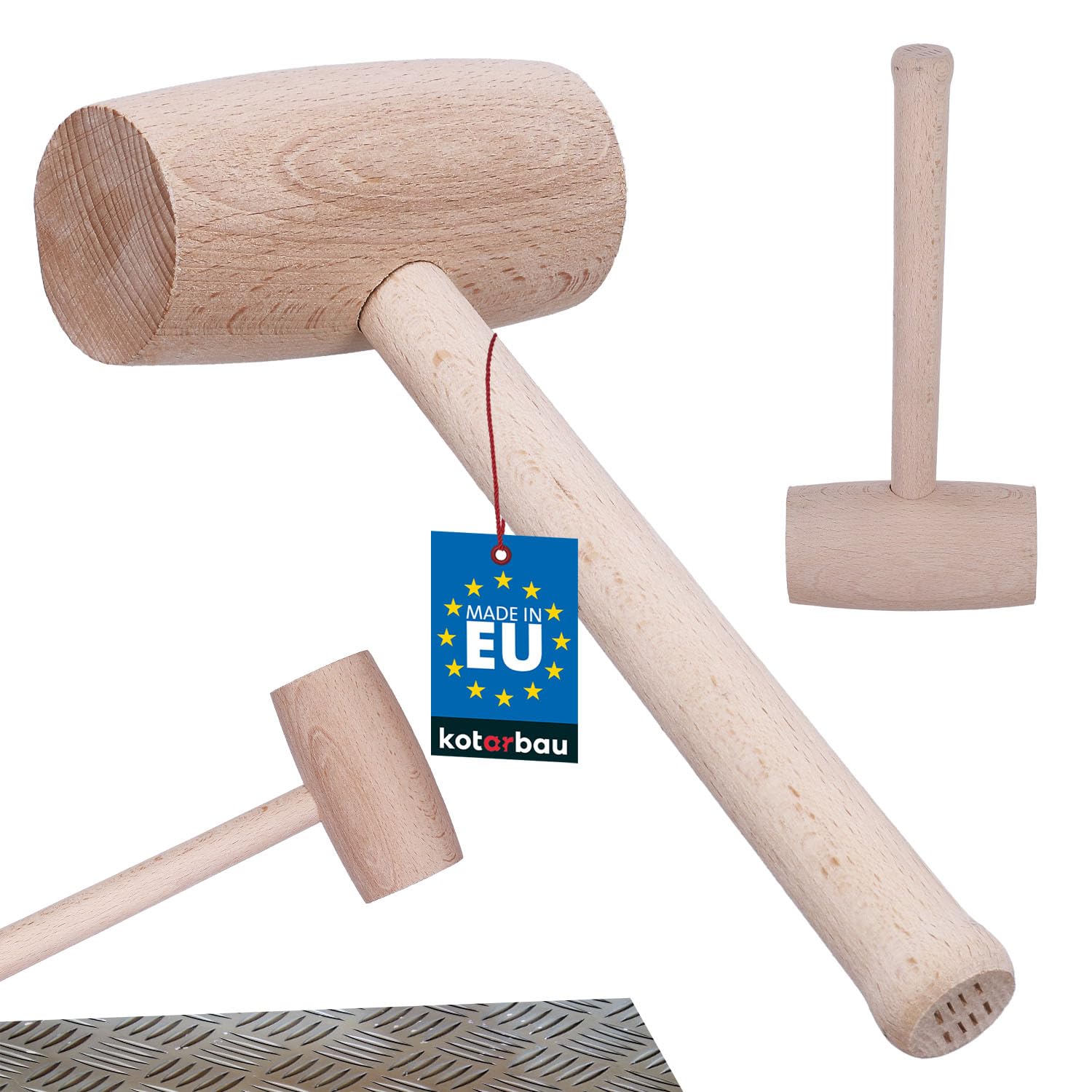 KOTARBAU® Wood Hammer, Ø 65 mm, Beech Wood Mallet, Round Mallet for Wood Cutting, Roughing and Carving Work, Use in Woodworking
