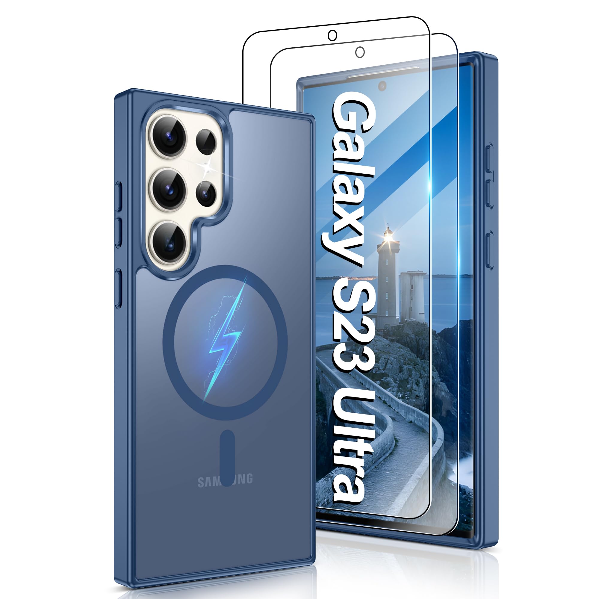 Pilaru Super Magnetisch Handyhülle für Samsung Galaxy S23 Ultra hülle :(MagSafe kompatibel) Militärschutz Extrem Langlebig Matt Transluzent Kratzfest Anti Fingerabdruck Case für S23Ultra Blau
