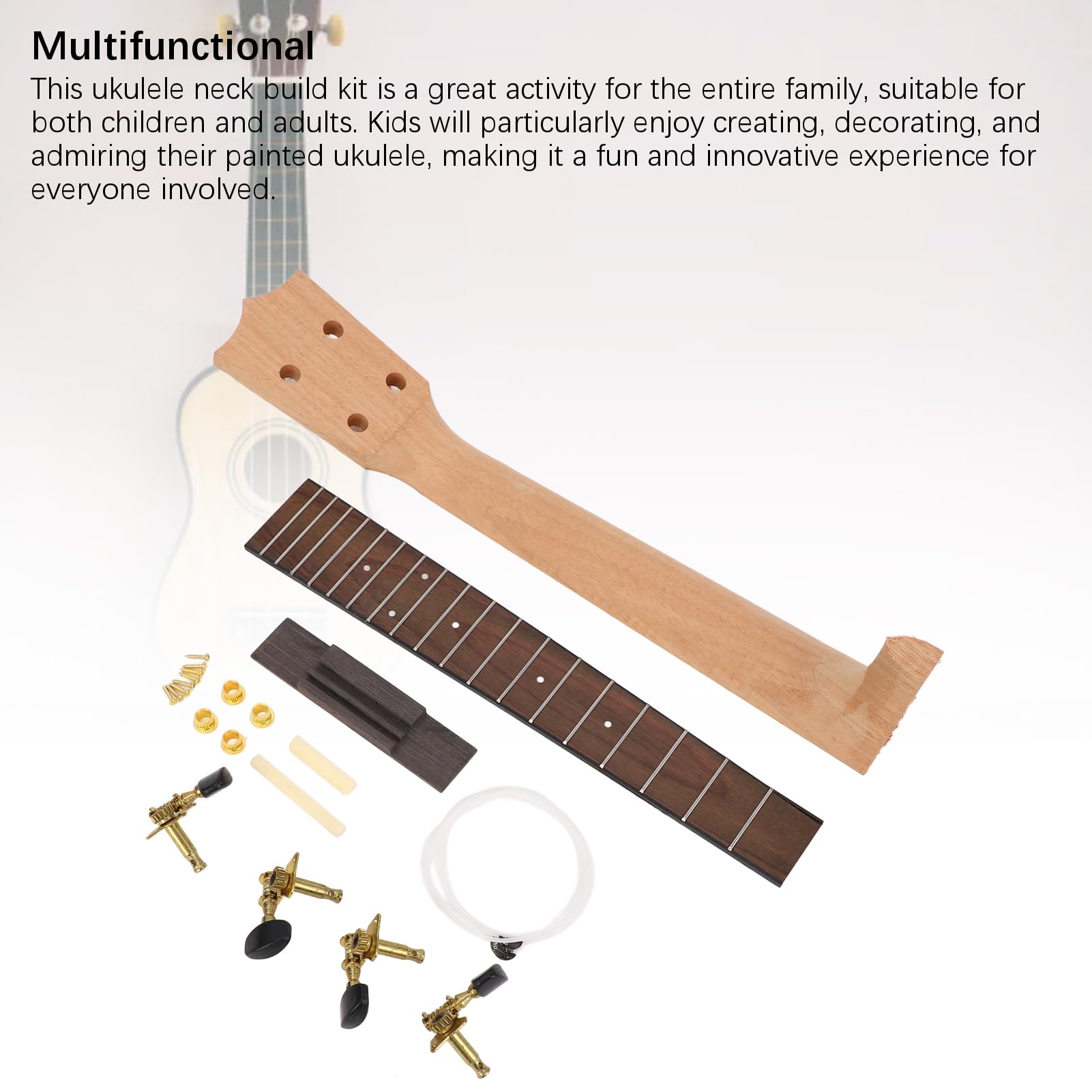 Kit per la Costruzione del Manico Dell'ukulele Artigianale, Set di Manopole e Ponticelli per Tastiera in Palissandro il Divertimento della Famiglia