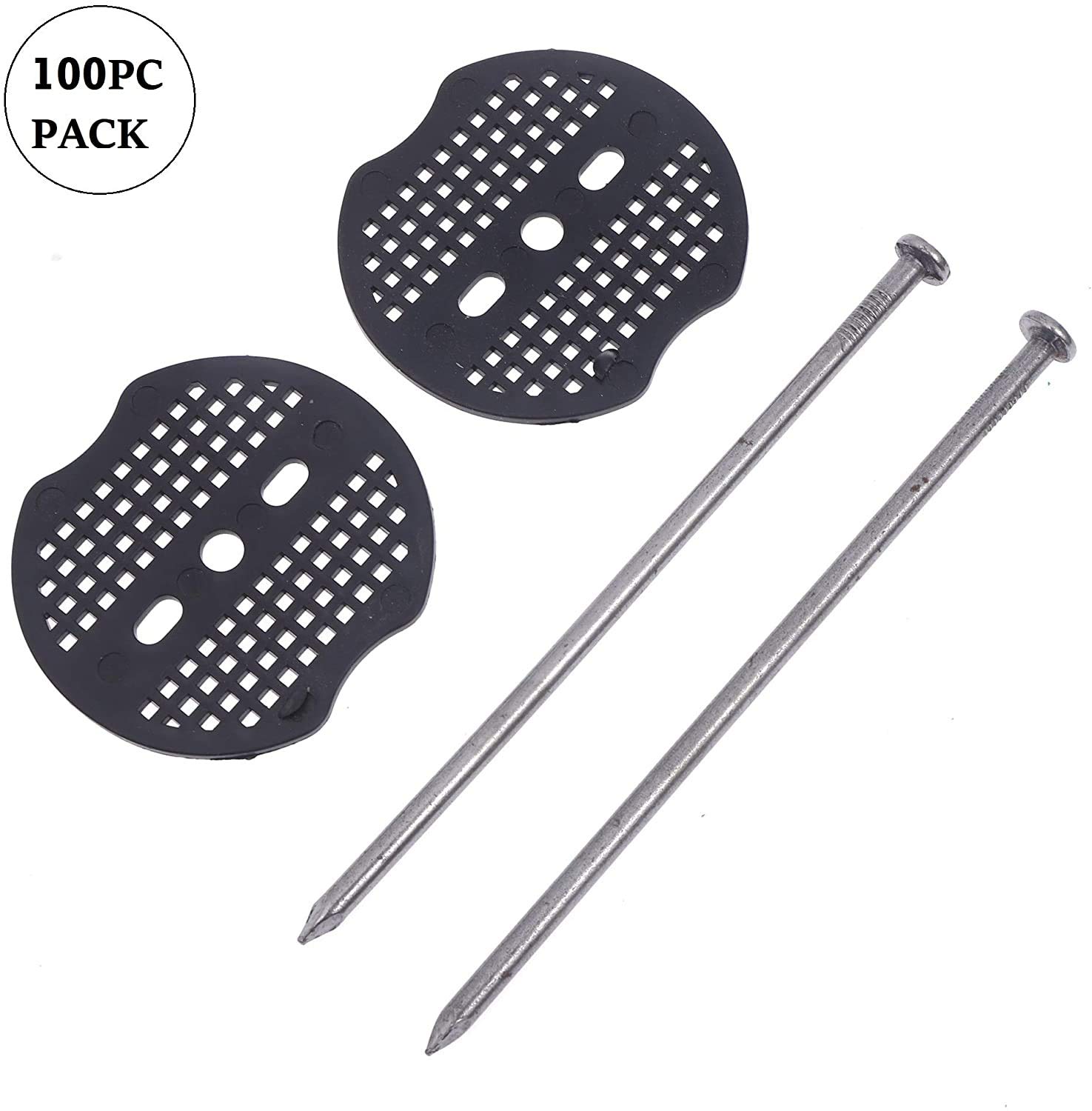 LINZI Pioli da giardino con rondella tampone, confezione da 100 pezzi, tasselli in acciaio da 150 mm, fogli di fissaggio per reti di fissaggio per erbacce e tessuto, graffette per paesaggio, picchetti
