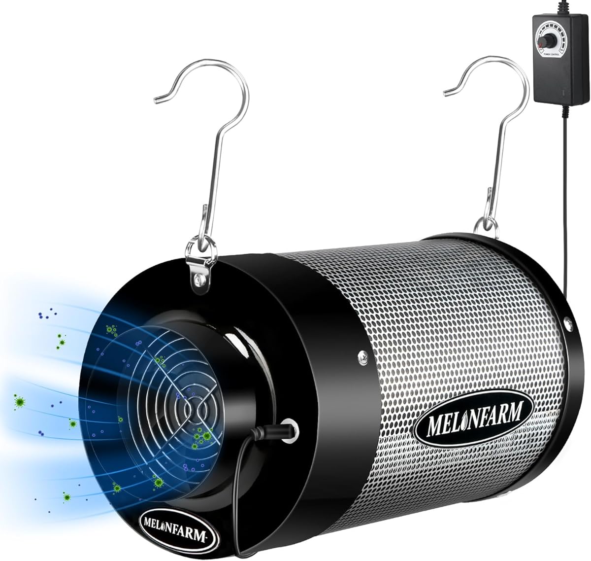 MELONFARM 4 inch Air Carbon Filter Smelliness Control with Australia Virgin Charcoal, Built-in 14cm Fan Low Nois and Speed Controller, Smelliness Scrubber for Inline Duct Fan, Grow Tent 4" x 12.6"