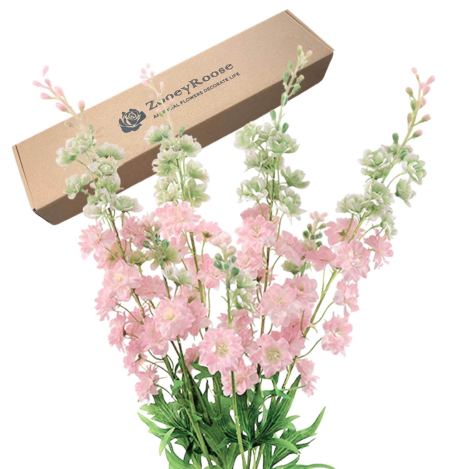 ZYTUYO 4pcs Pink Delphinium Artificial Flowers with Thin Long Stem 33