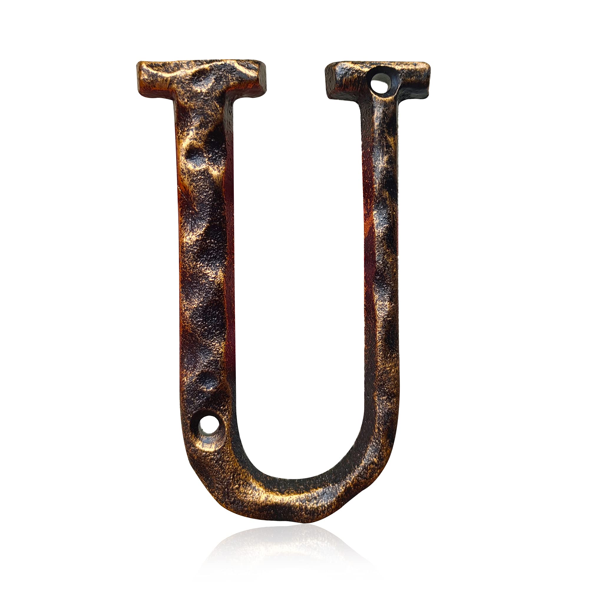 5.5 Inch House Numbers & Letters, Highly Visible Cast Iron Metal Home Address Number for Street Office Mailbox, Antique Brass (Letter U)