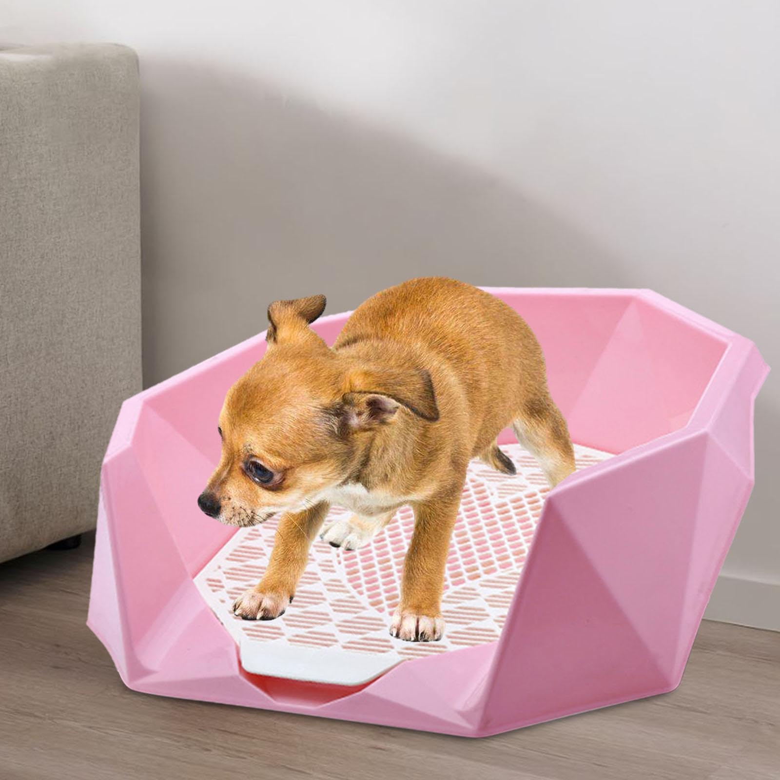 Litter Tray Toilet para Perros con Bandeja Higiénica Rejilla Desmontable Caja Portátil Y Soporte Antideslizante Funcionalidad de Limpieza Sencilla Ade, Rosa