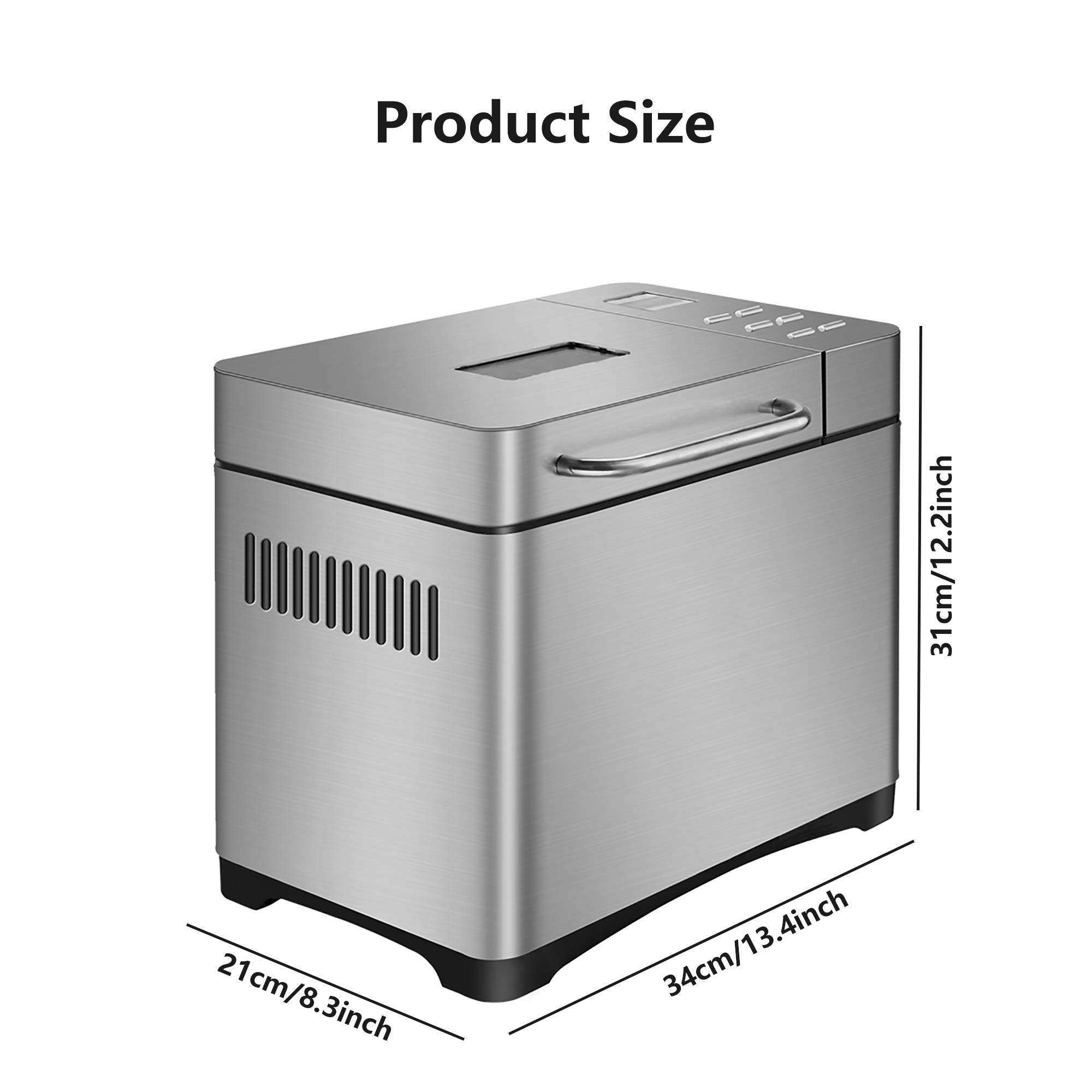 Machine à Pain Automatique 650 W, Machine à Pain Multiple, Machine à Pain numérique avec Distributeur de Fruits et Noix et 17 paramètres de Menu, CE/FCC/CCC/PSE, Argent (Argent 500 g/34 x 21 x 31,5