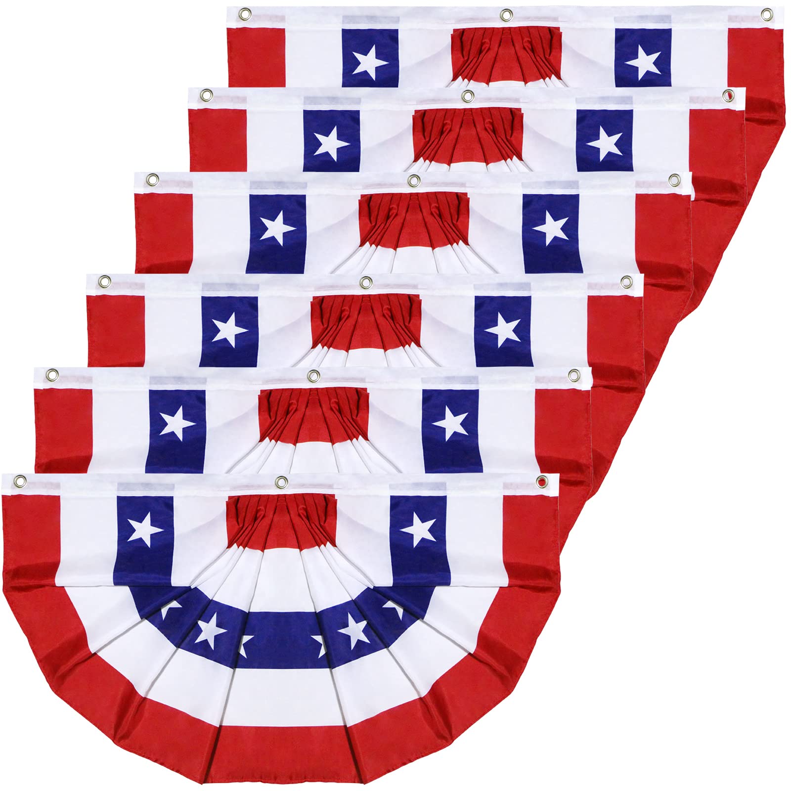6PCS USA Pleated Fan Banner Patriotic Half Fan Banner Flag with Canvas Header and Brass Grommets for 4th of July Memorial Day Independence Day Party Decoration (3x1.5 Feet)