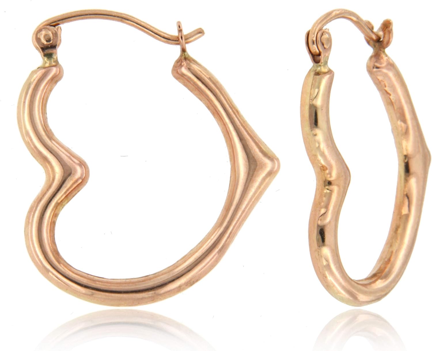 14K Gold Heart Shaped Hoop Earrings (2mm thick), 16-20mm.