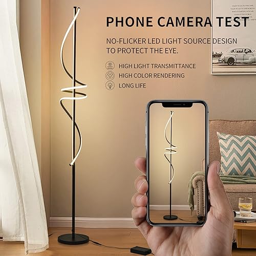 Miniatura 5 de POWROL Lámpara de pie LED moderna para sala de estar lámpara de pie en espiral de 68 pulgadas con control remoto 48 W 3 colores de temperatura