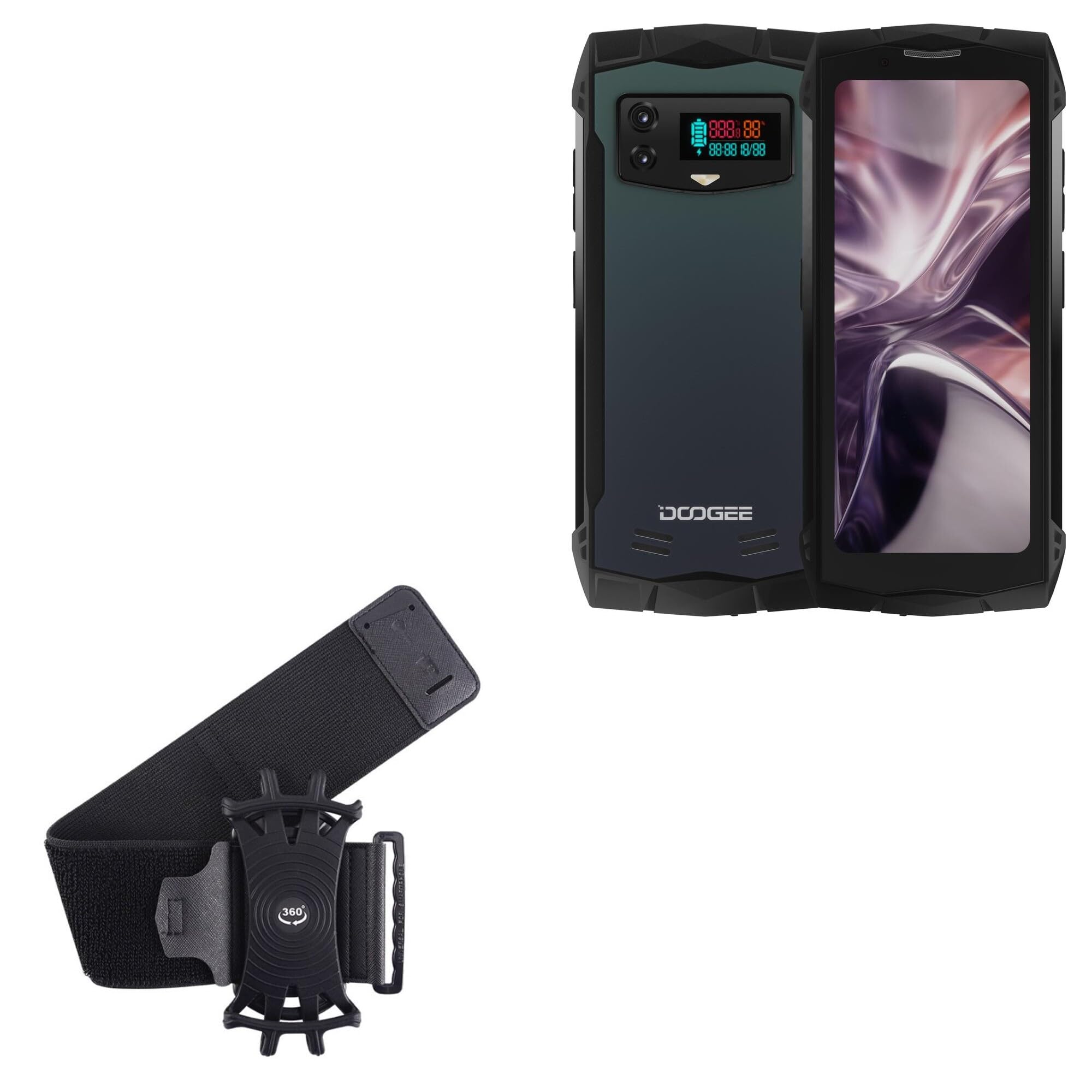 BoxWave Holster Compatible with Doogee Smini - ActiveStretch Sport Armband, Adjustable Armband for Workout and Running - Jet Black