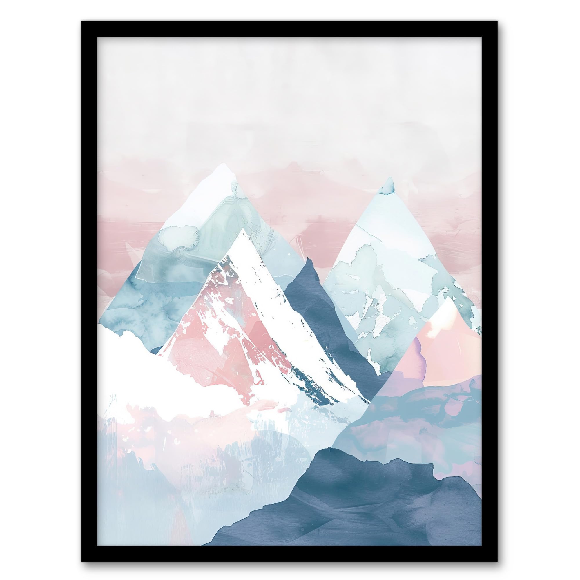 Artery8 Misty Morning Snowcapped Mountain Range Pastel Living Room Artwork Framed Wall Art Print 18X24 Inch