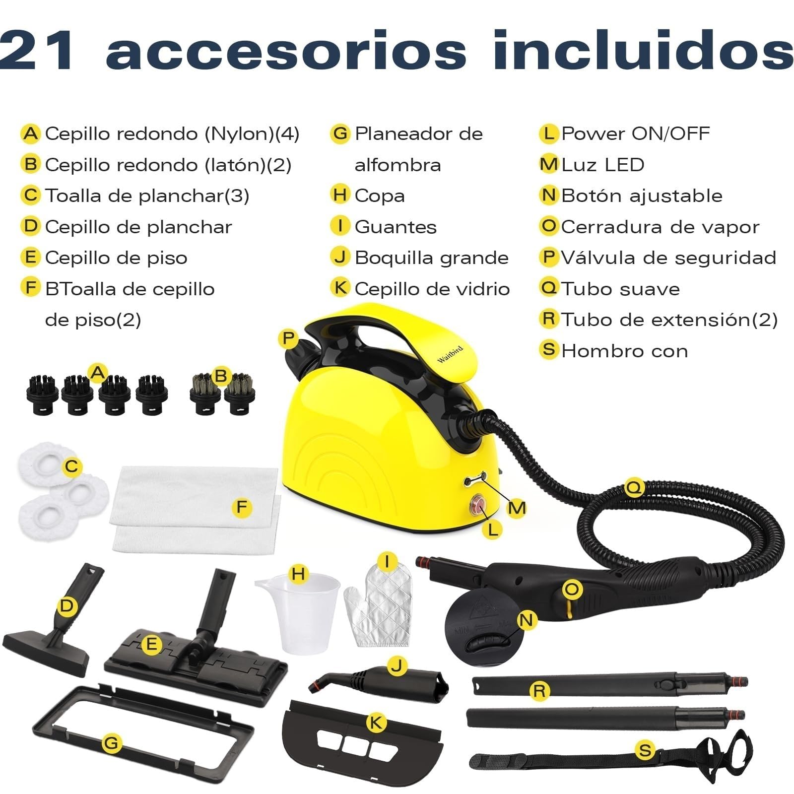 Limpiador a vapor doméstico, portátil, de calentamiento rápido, gran capacidad de 1,08 l, adecuado para cocina, inodoro y vidrio