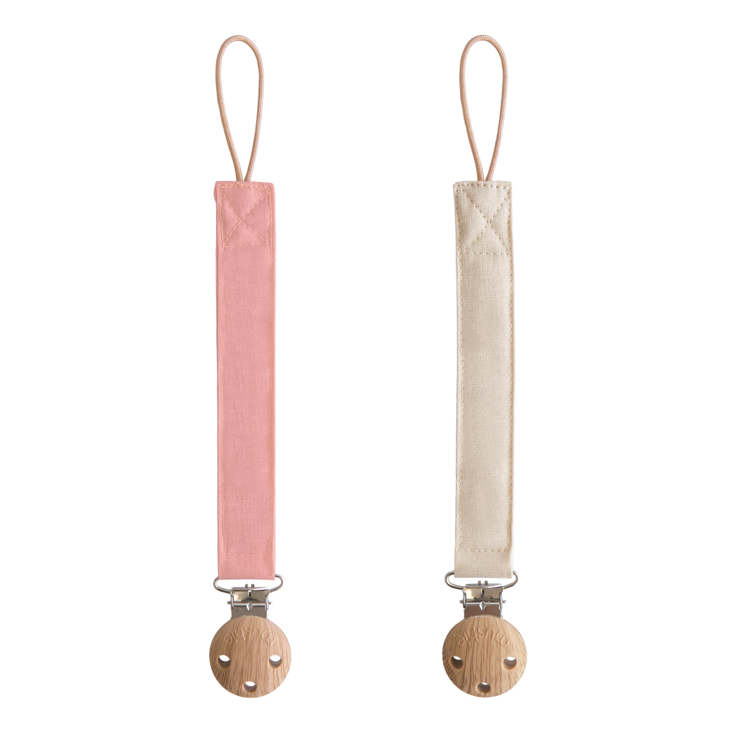 mushieLinen Baby Pacifier Clip Holder | Soft Fabric Strap, 2-Pack (Dusty Rose/Shifting Sand)