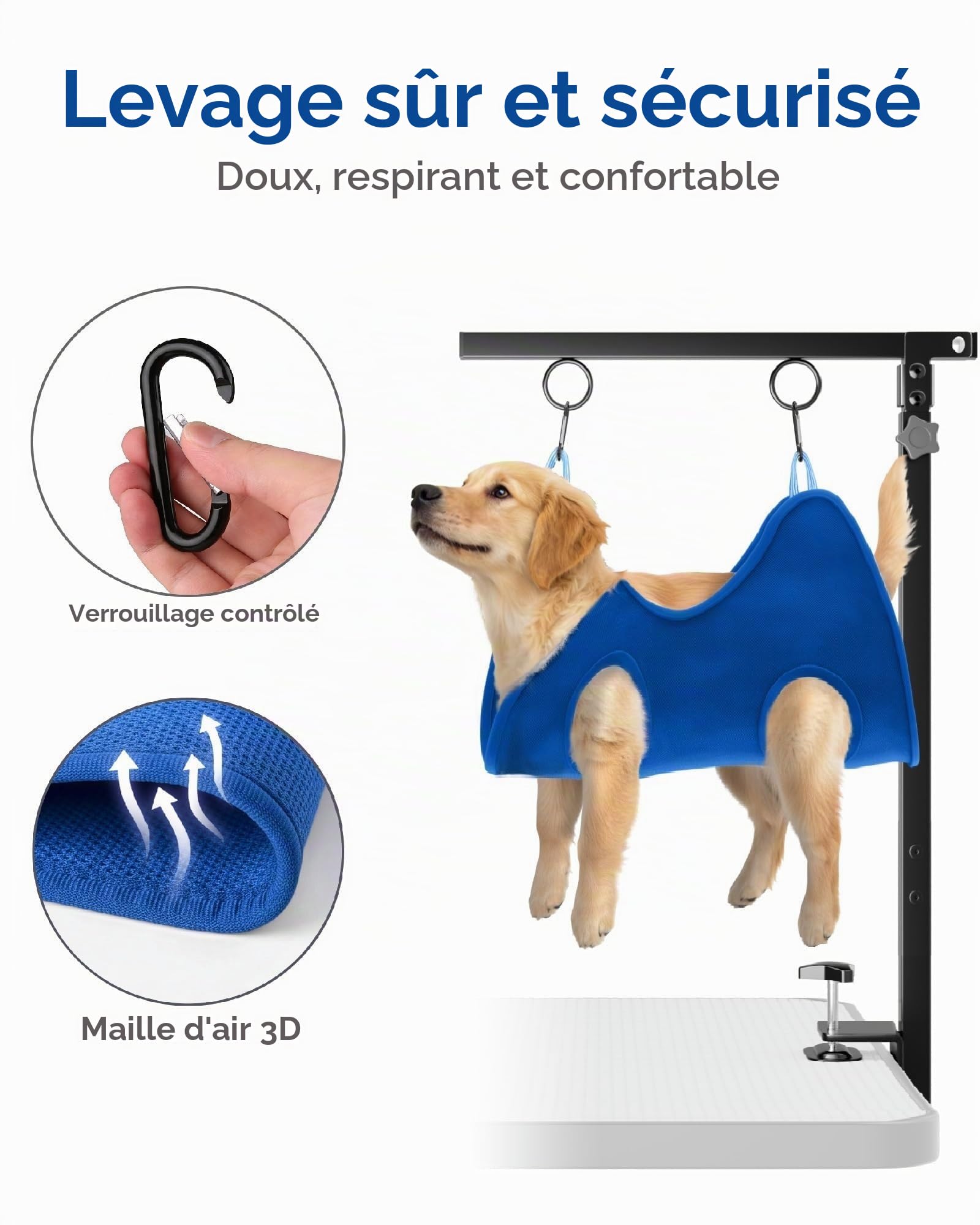 Potence de Toilettage pour Chiens, Hauteur Réglable 66-102 cm, Inclut Hamac de Soin et Sangle Anti-Assise, Bras de Toilettage Stable pour Bain, Tonte et Entretien du Pelage