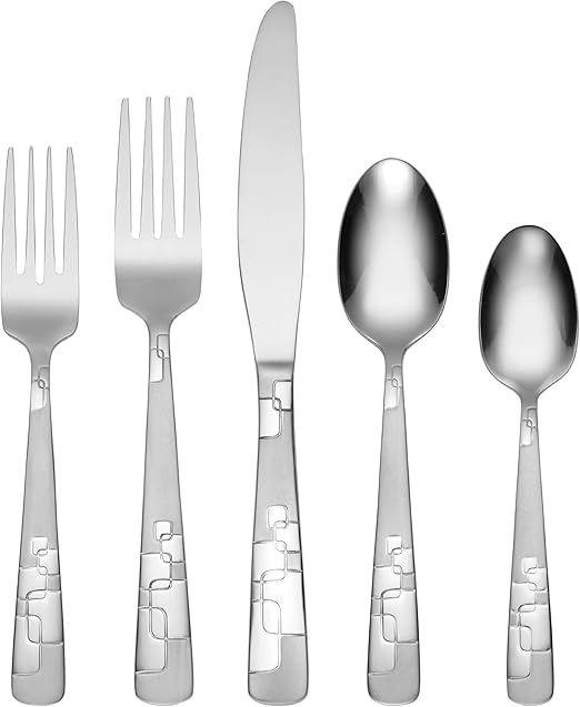 Oneida Quadratic 20 Piece Everyday Flatware Set, Service for 4, 18/0 Stainless Steel, Silverware Set