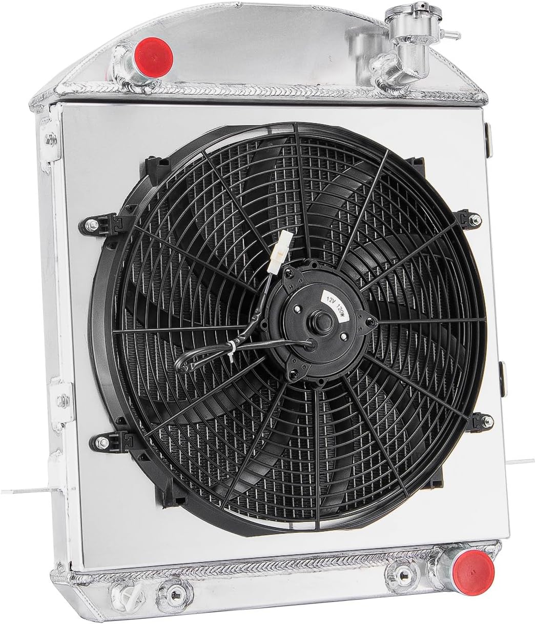 Radiator for 1917-1927 Ford Model T Base Bucket Chevy V8 SWAP 3 Row Aluminum Radiators Fan Shroud 2.9L l4 GAS 1918 1919 1920 1921 1922 1923 1924 1925 1926