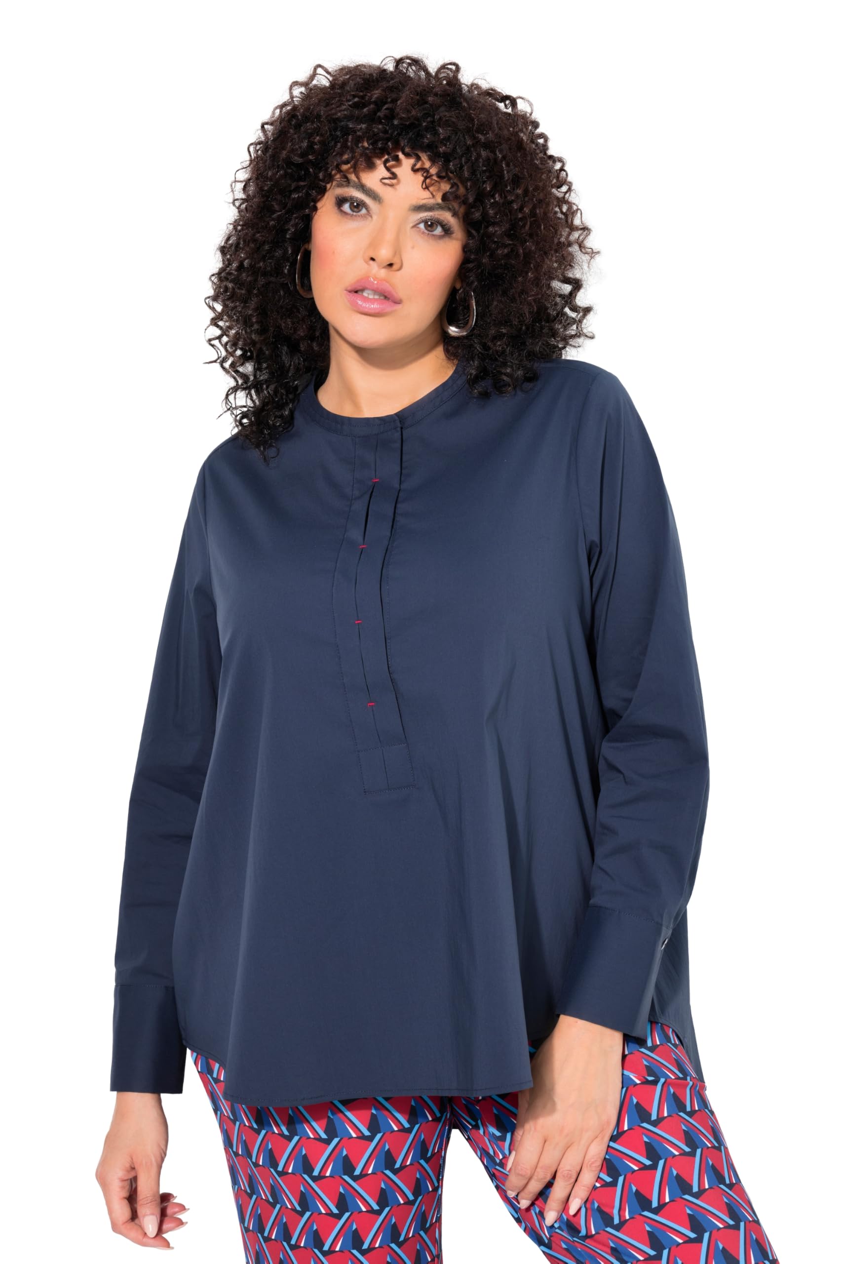 Ulla Popken Damen große Größen Übergrößen Plus Size Tunika, Zierriegel, A-Linie, Rundhals, Langarm 835638