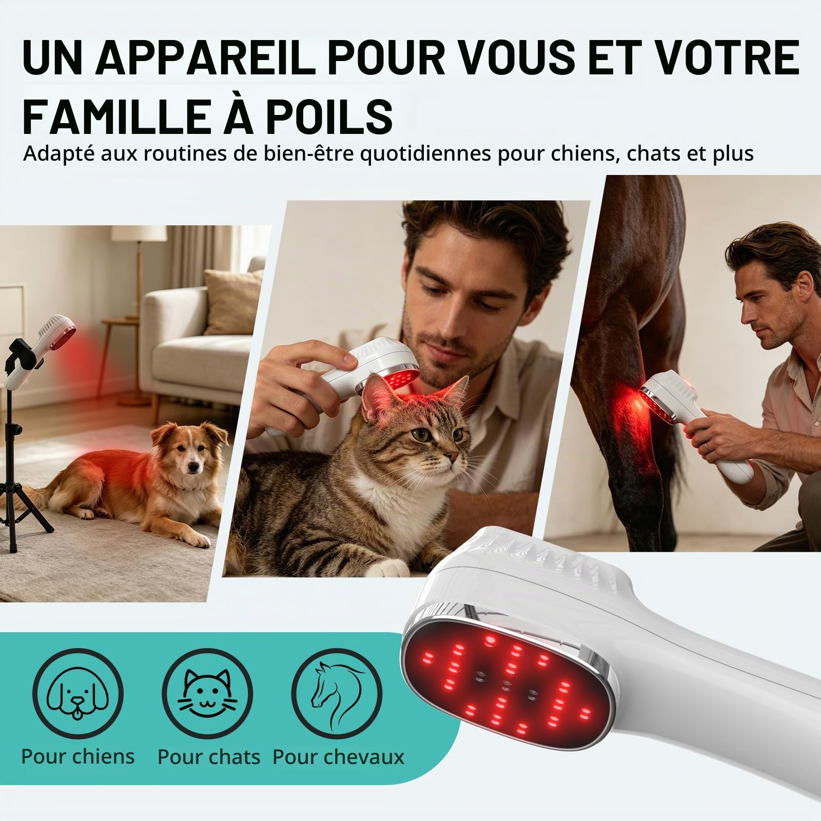 iKeener Appareil Lumière Rouge Portable avec Trépied, 3*808nm+12*650nm Dispositif Lumineux pour Confort Musculaire & Récupération Quotidienne, pour Épaule Genou Dos, Convient aux Personnes et Animaux