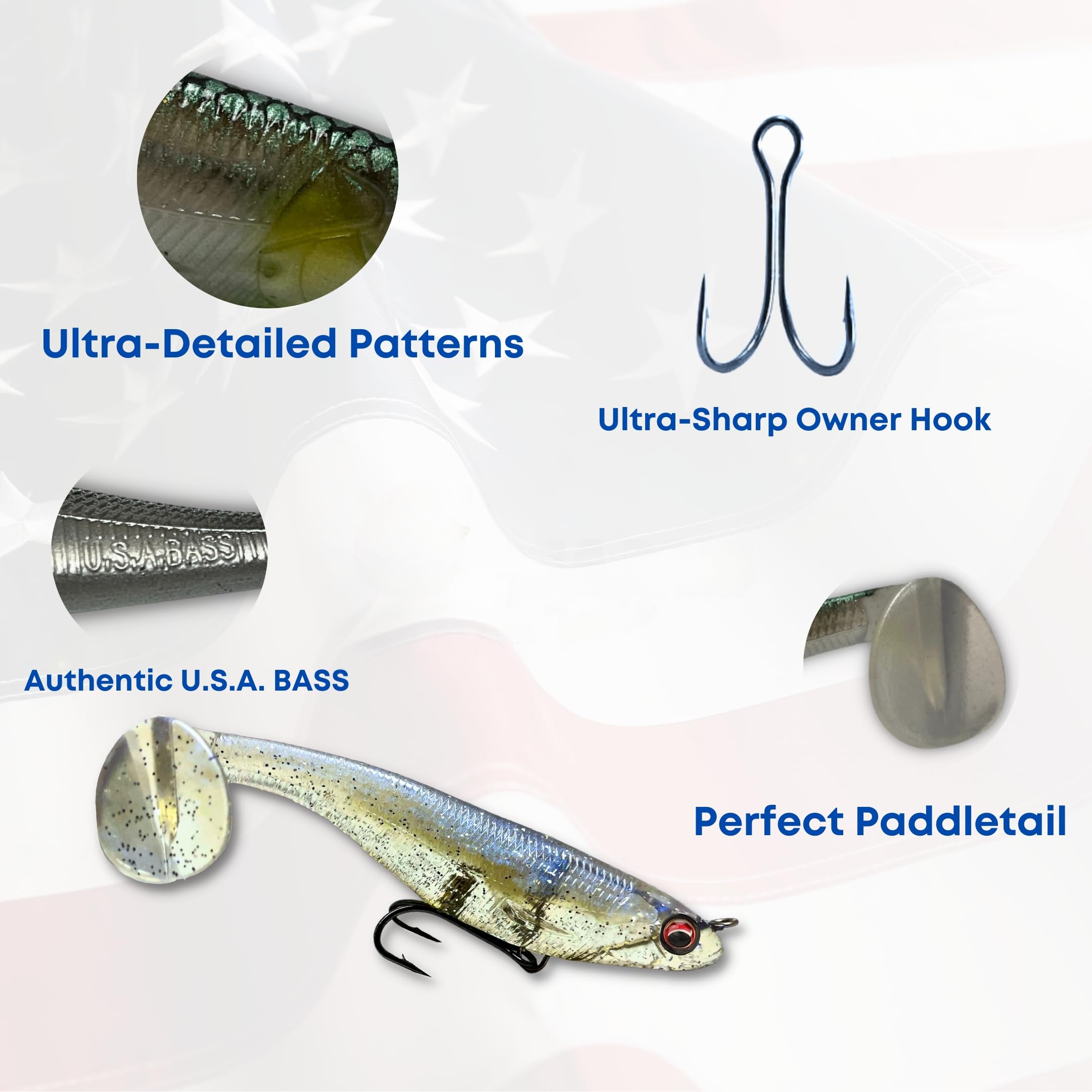 USA Bass Tackle Mag Shad – Duftinfundierter Magnum Paddle Tail Swimbaits Pre Rigged Angelköder Premium-Köder mit starkem Besitzerhaken, Angelausrüstung für riesige Raubfische