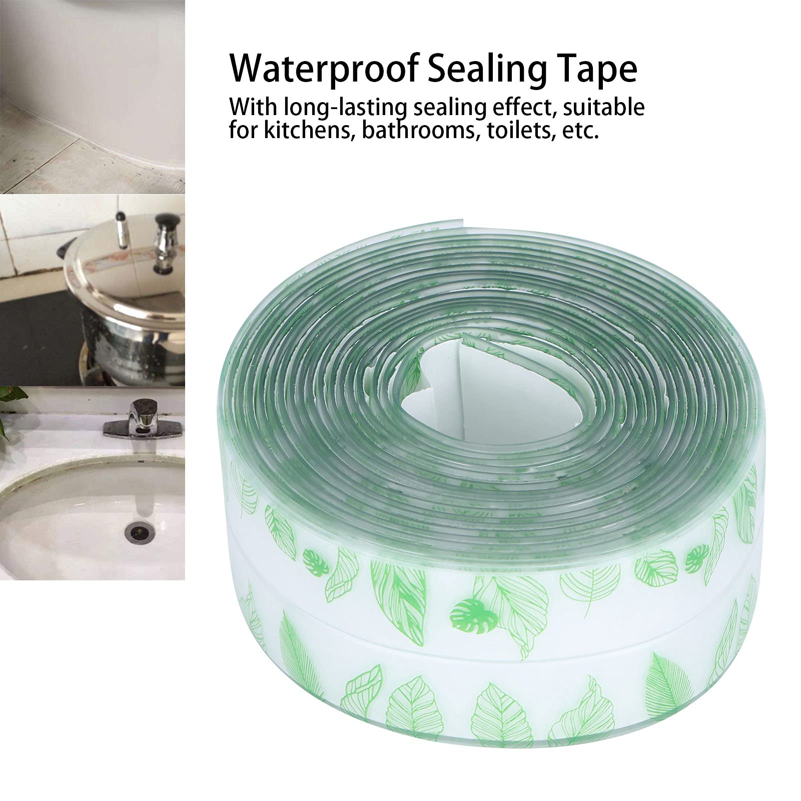 Bathroom and Kitchen Caulking Tape Sealer, Leaves Pattern PVC Wall Sealing Tape Self Adhesive (#2)