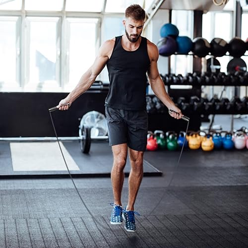 Miniatura 2 de Cuerda de saltar con peso de 1 libra para boxeo a velocidad con 2 cuerdas ajustables de PVC pesado de 0.256 in y mango de aluminio para hombres y