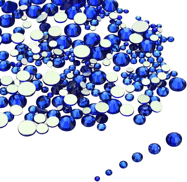 LolliBeads Resin Crystal Round Nail Art Mixed Flat Backs Acrylic Rhinestones Gems,Mix Size 1.5-5 mm, Color Sapphire Blue (1200Pcs)