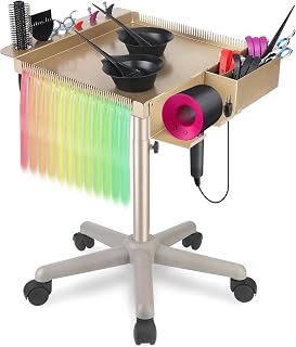 Hair Salon Carts, Champagne Gold Salon Tray for Hair Stylist, Multi-Function Salon Tray, Salon Station(with Wheels), Large Size and Robust,Corrosion-Resistant Adjustable Color Tray.