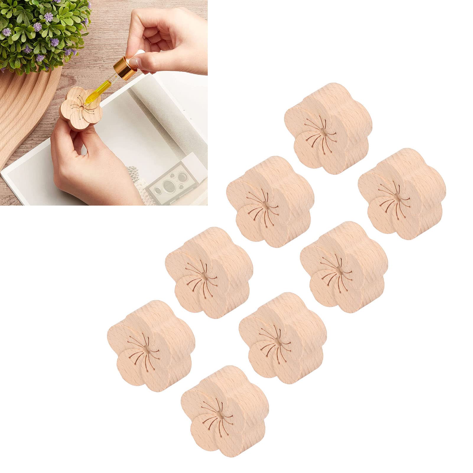 Difusor de aceite esencial con forma de flor de ciruela, difusor de madera de haya natural para coches, oficinas, dormitorios y estudios de yoga con clip compacto