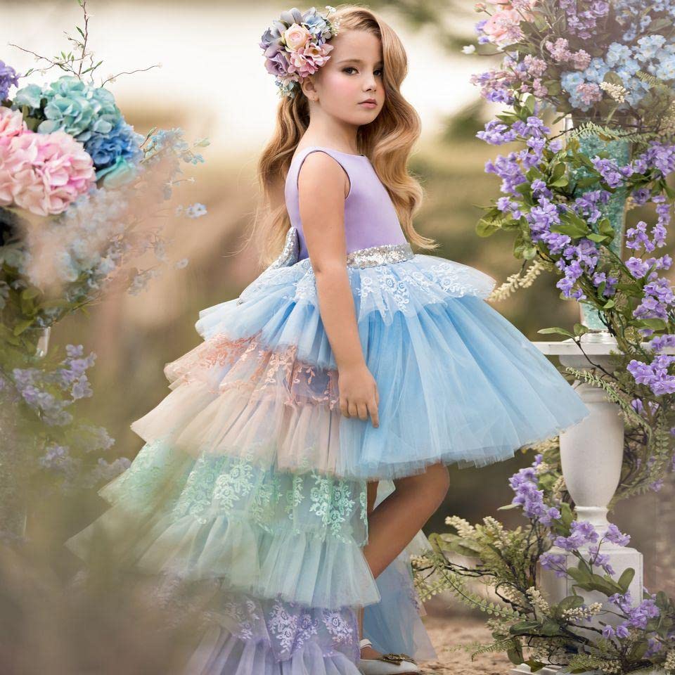 ZHengquan Girls Unicorn Dresses Sparkly Long Tulle Puffy Rainbow Birthday Party Dress Ball Gown for Kids3