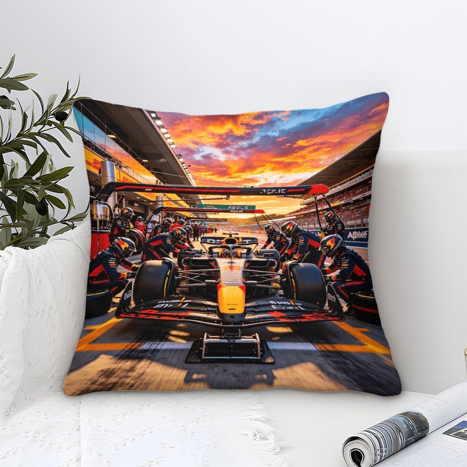 3U6C4M9K 50x50cm Cushion Cover Decor, Pit Stop Pillowcases, Microfiber Astonmarting Racing Themed Throw Pillow Case Pillow Cover for Sofa Couch Bedroom
