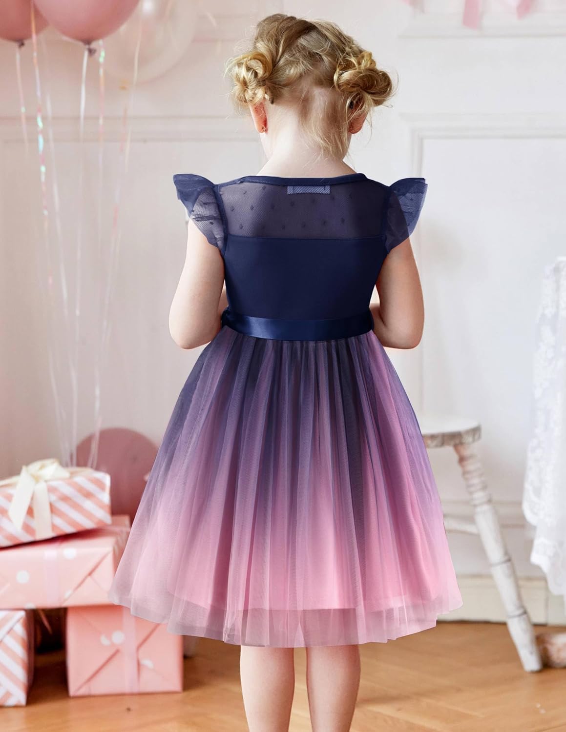 Arshiner Toddler Girls Tutu Dress Summer Contrast Mesh Party Dresses Cute Princess Tulle Sundress with Belt 2-8Y - Image 3