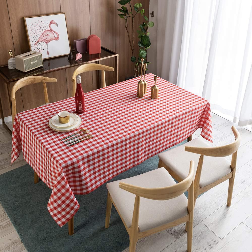 LOCIKA Rectangle Gingham Checkered Tablecloth,Waterproof Spillproof Buffalo Plaid Tablecloth,Washable Wipeable Stain Resistant Fabric Tablecloth (Red and White Checkered, 60" x 104")