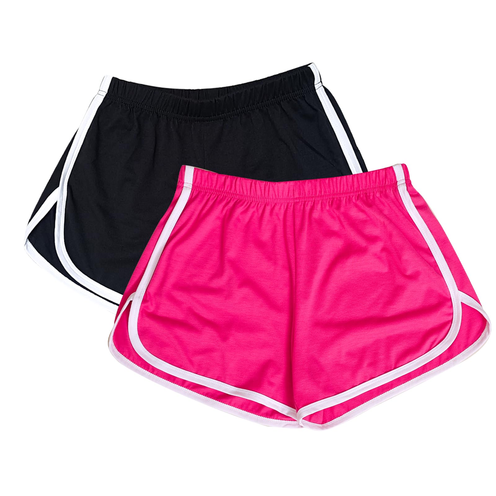 Cameway 2 Pack Women Cotton Running Athletic Shorts Gym Yoga Summer Active Dance Shorts Pants: X-Large Short Rosered