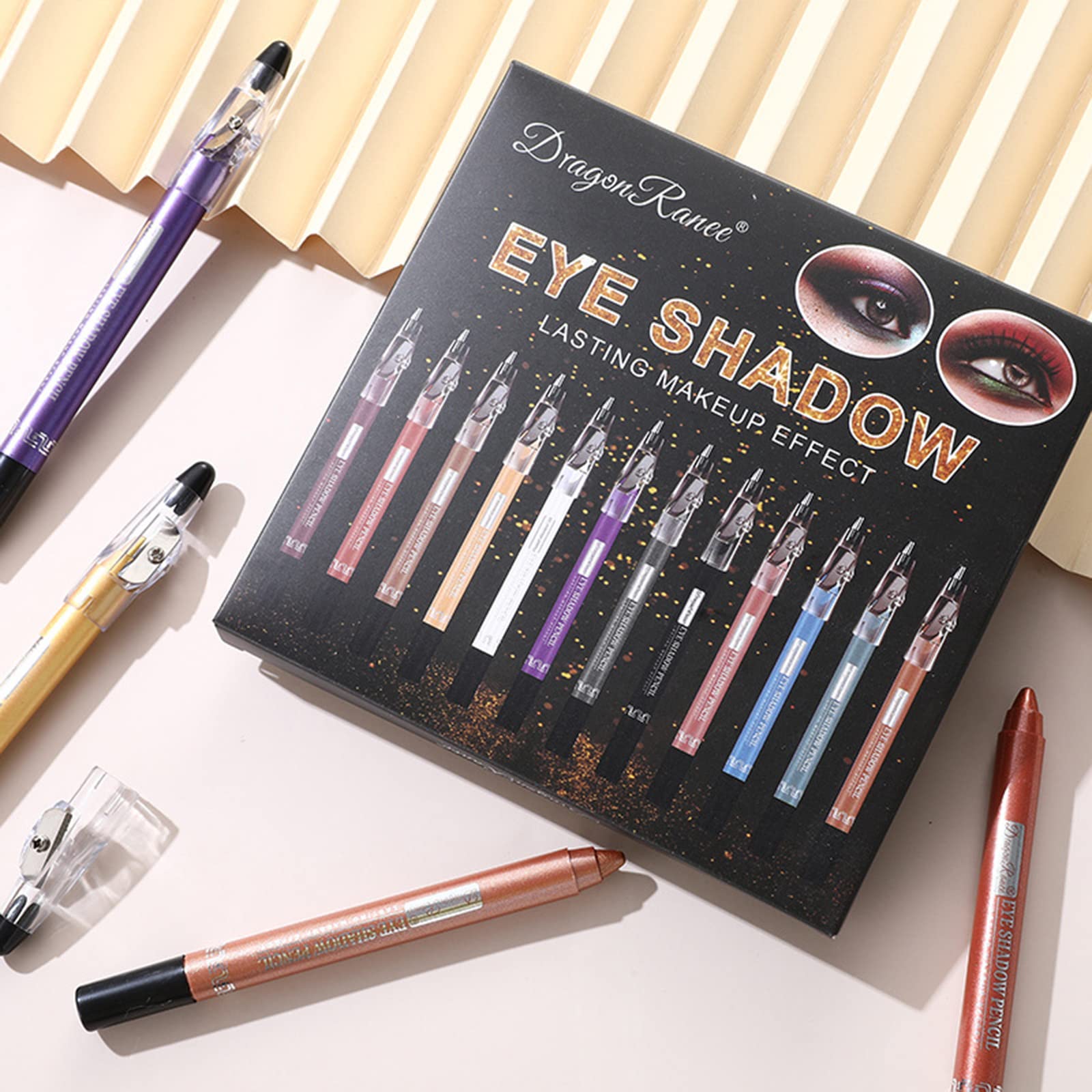 Juego de 12 barras de sombra de ojos, barra de sombra de ojos con purpurina de larga duración, impermeable, barras de colores brillantes, lápiz de sombra de ojos metálico, lápiz de crayón 3
