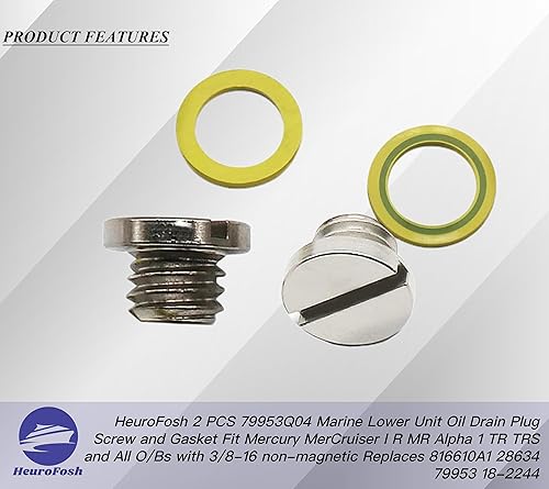Miniatura 4 de 2 unidades 79953Q04 Marine Lower Unit - Tornillo y junta para drenaje de aceite Mercury MerCruiser I R MR Alpha 1 TR TRS y todos los OB con 38-16 no