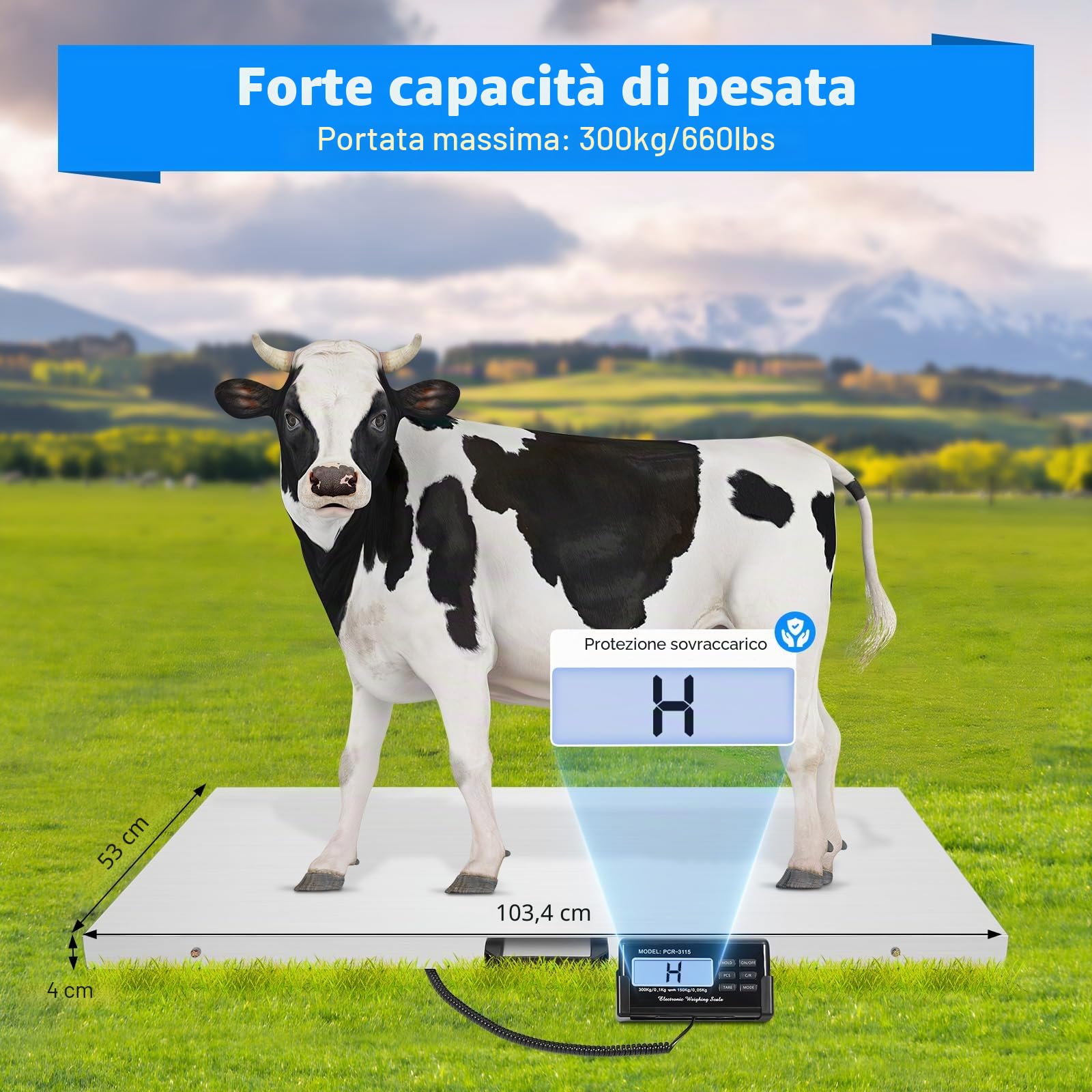 Bilancia veterinaria grande per animali domestici, 100 g, 300 kg, 103 x 53 cm, per cani di grossa taglia