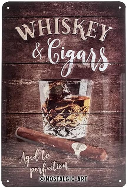 CRAFTY CAPERS 30cm Whiskey & Cigars Nostalgic Art Metal Sign | Gift Item