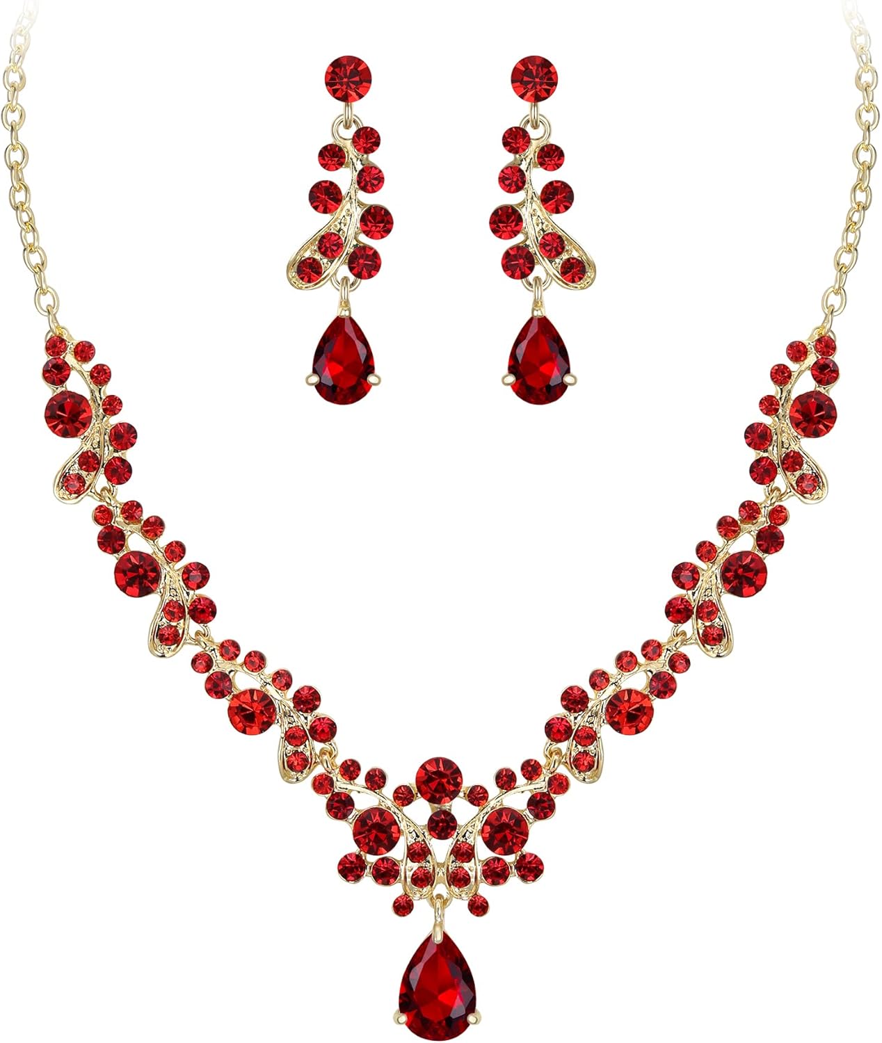 EleQueen Women's Wedding Jewelry for Bride, Round and Leaf Austrian Crystal Necklace Dangle Earrings Sets for Bridesmaid Party