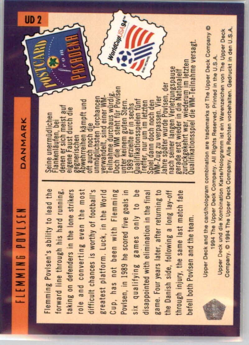 1994 Upper Deck World Cup Contenders English/German UD Set #UD2 Flemming Povlsen Denmark Soccer Card in Raw (NM or Better) Condition