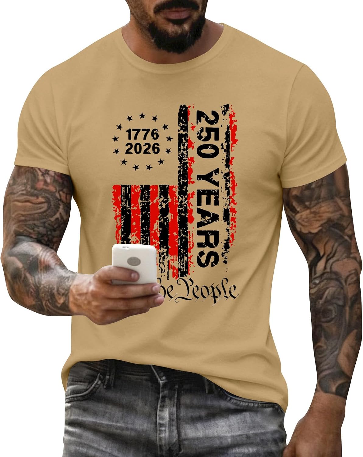 RTRDE Men's American Flag Shirts Short Sleeve We The People Print USA Patriotic 4th of July America T-Shirt, S-2XL