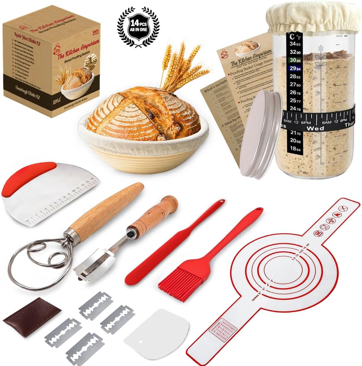 Beginner’s Sourdough Starter Kit: 24oz Jar & 14pcs Proofing Baskets