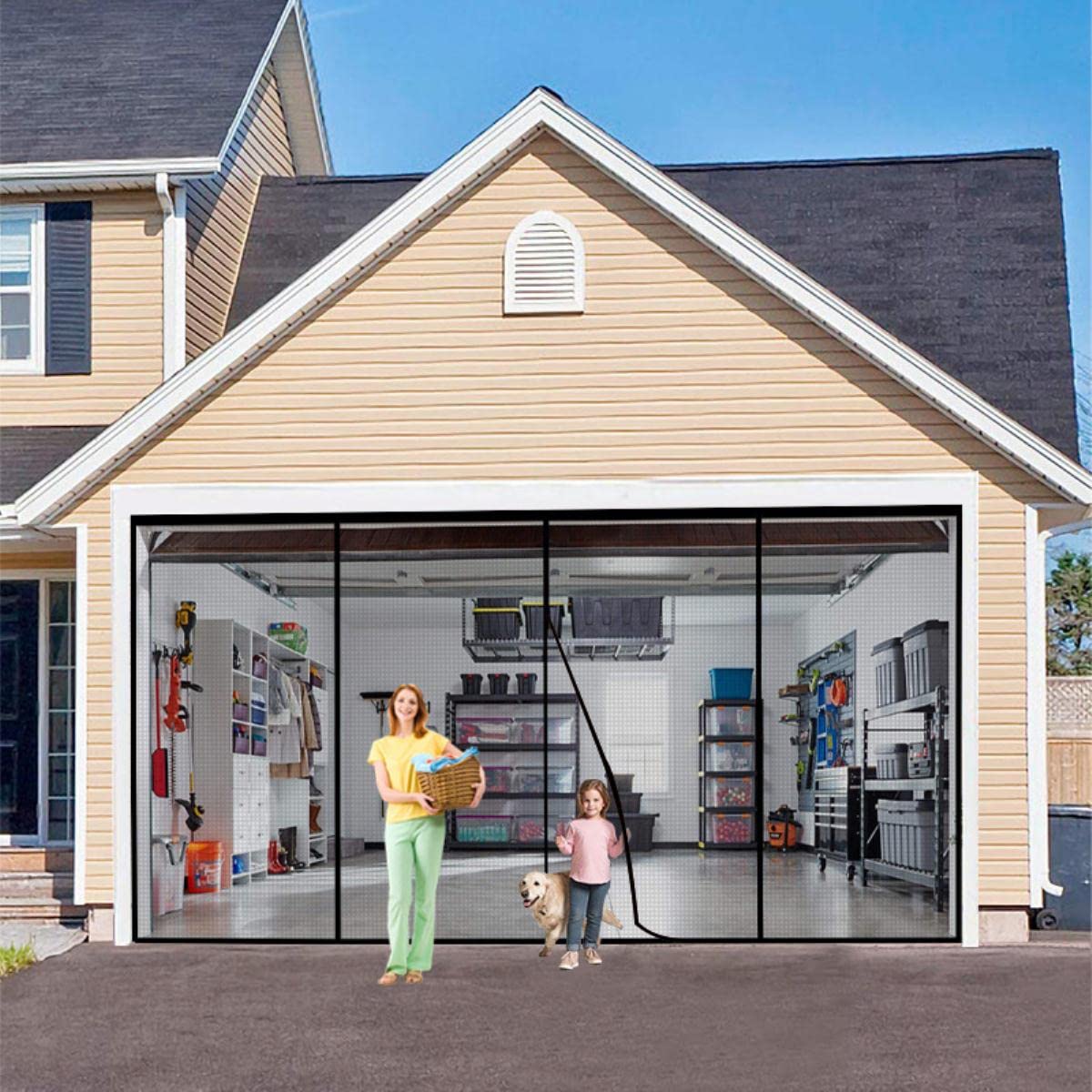 Großer Fenstervorhang, magnetisch, Anti-Moskito, magnetisch, Garage, Anti-Insekten-Türvorhang, stanzfrei, Vollnaht, weiß, B 310 cm x H 210 cm