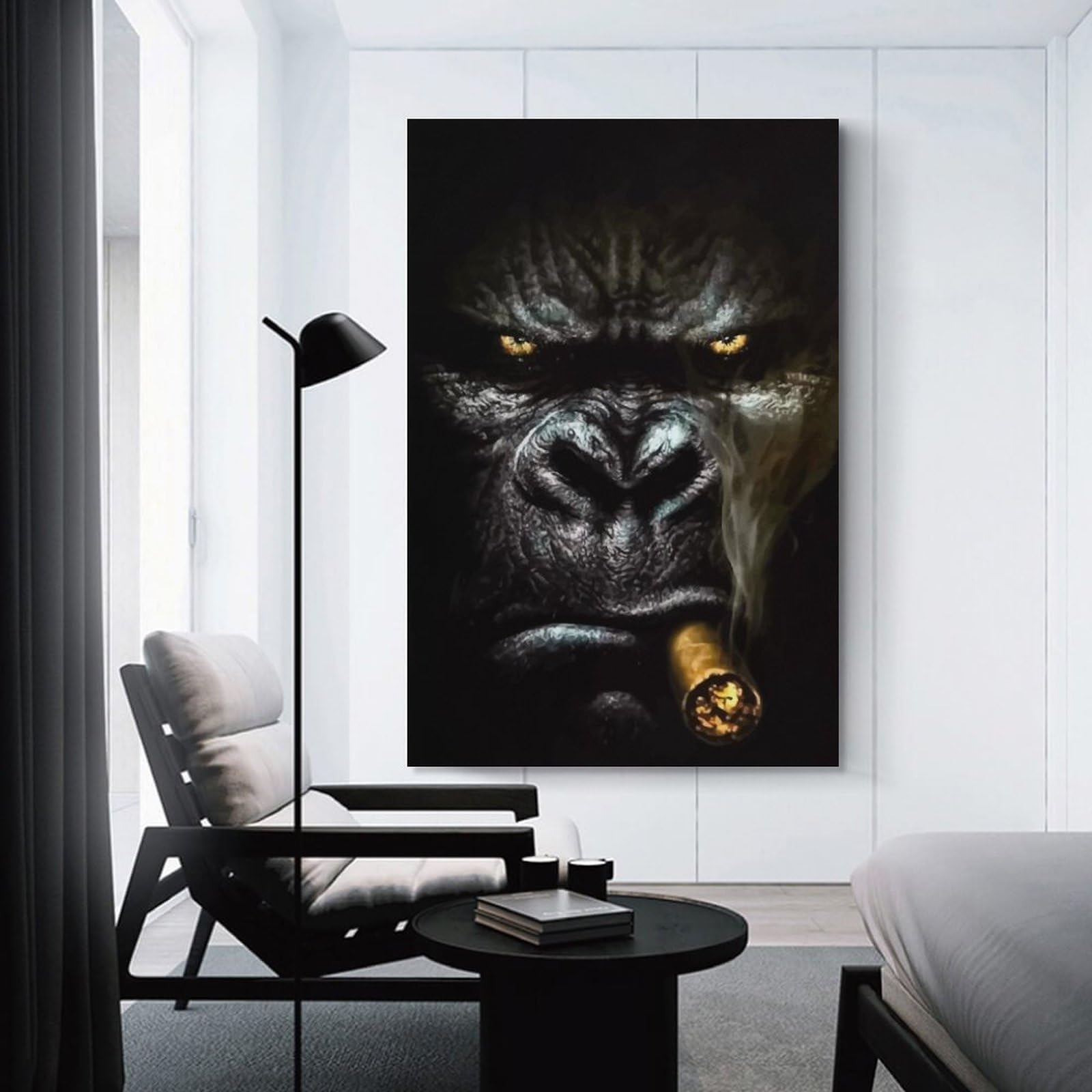 Junmoney Wall Picture Print Gorilla Smoking Cigar Art Print, 20x30inch(50x75cm), for Living Room, Lounge Or Sitting Room, Modern Wall Decor for Cosy Interiors