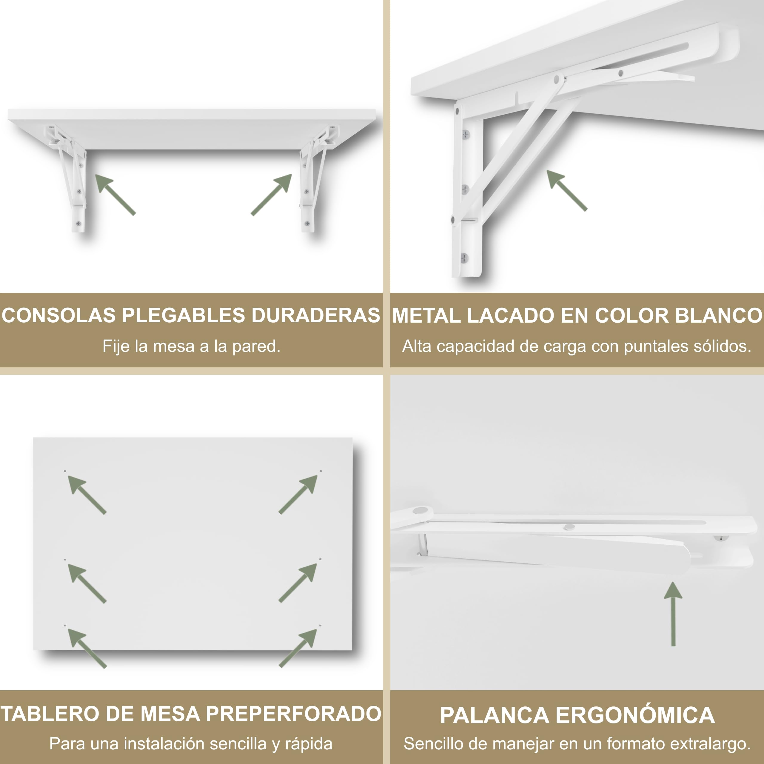 KDR Mesa Plegable de Pared 60 x 40 cm Blanco – Mesa abatible Multifuncional Ahorra Espacio, Escritorio Plegable o Mesa de Comedor para Cocina, Oficina o Estudio