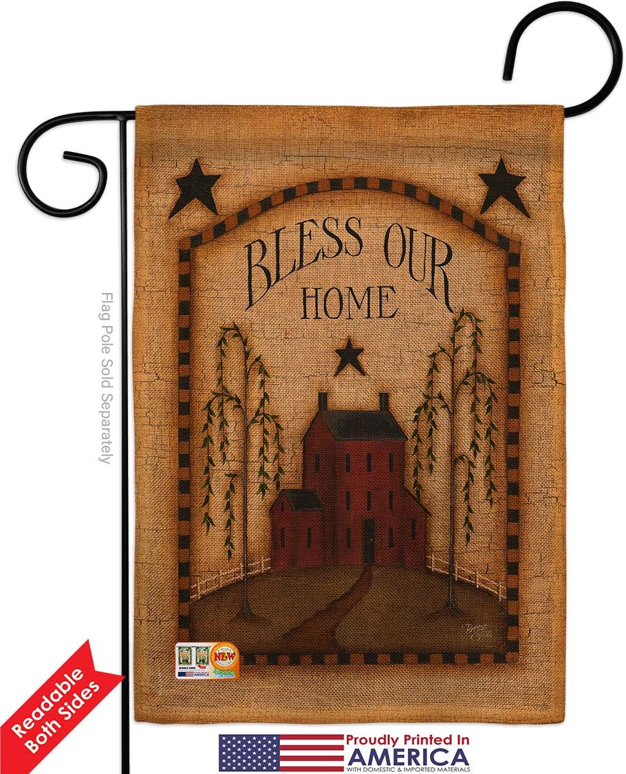 Classic Bless Our Home Burlap Garden Flag Country Living Primitive Farm Western Barn American Rustic Cowboy Rural Ranch Small Decorative Gift Yard House Banner Double-Sided Made In USA 13 X 18.5