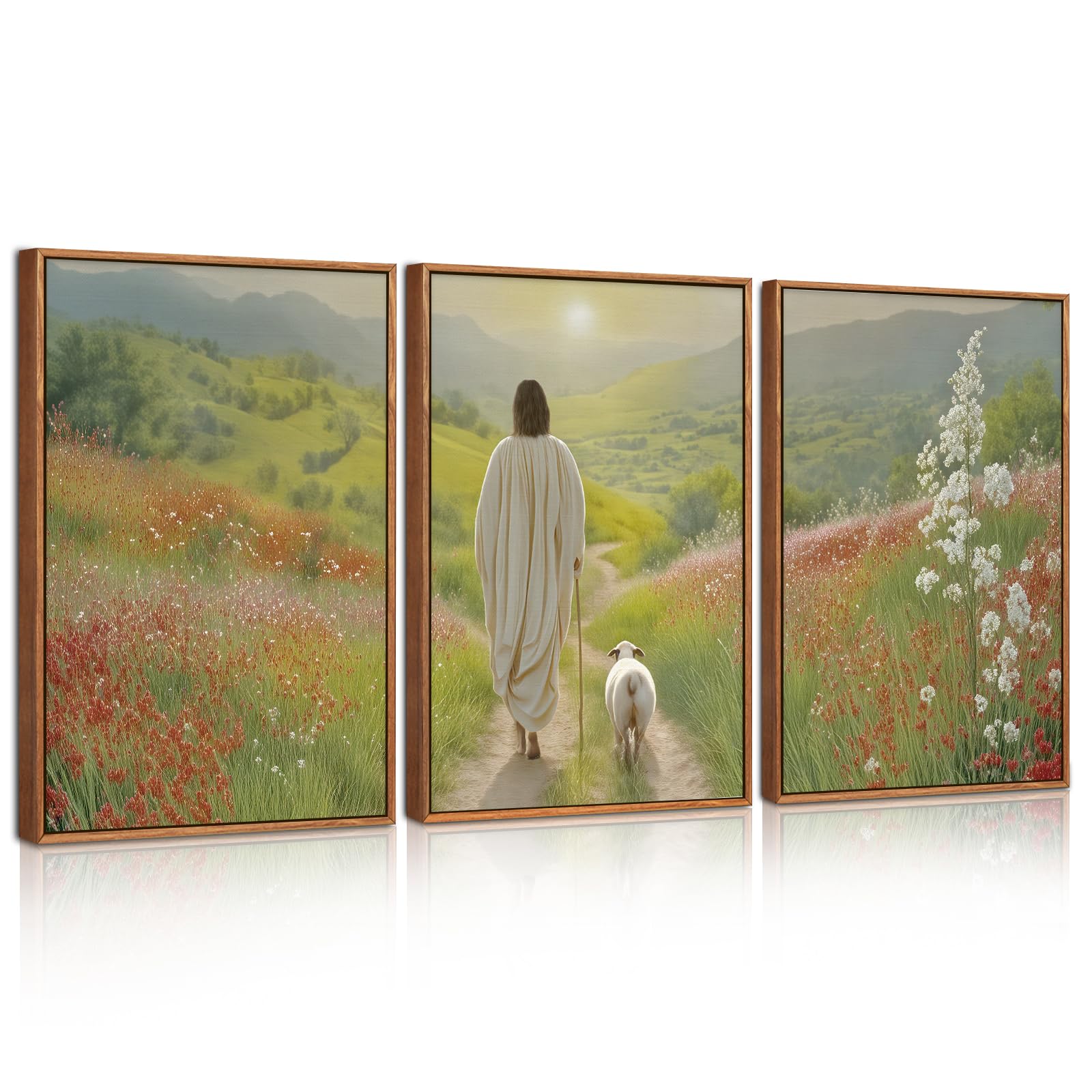 ANHUIB 3 Pcs Christian Framed Canvas Wall Art Set Jesus Leaves the 99 Sheep Wall Art Christian Framed Artwork Religious Art Prints Jesus Christ Posters Wall Decor for Living Room Bedroom 30x40cm — image 1