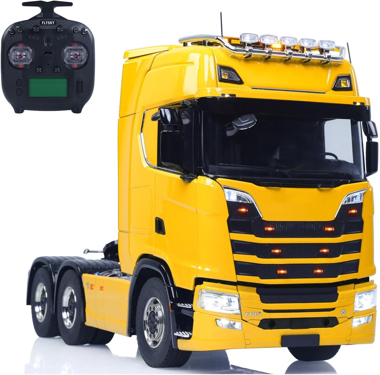 1/14 Remote Control Tractor Truck 770S 6 * 6 RC Lorry Vehicle 3Speed Transmission Axle Locks Rwd Lights Sounds No Battery Charger Hobby Grade Model for Ages 14+(Yellow)