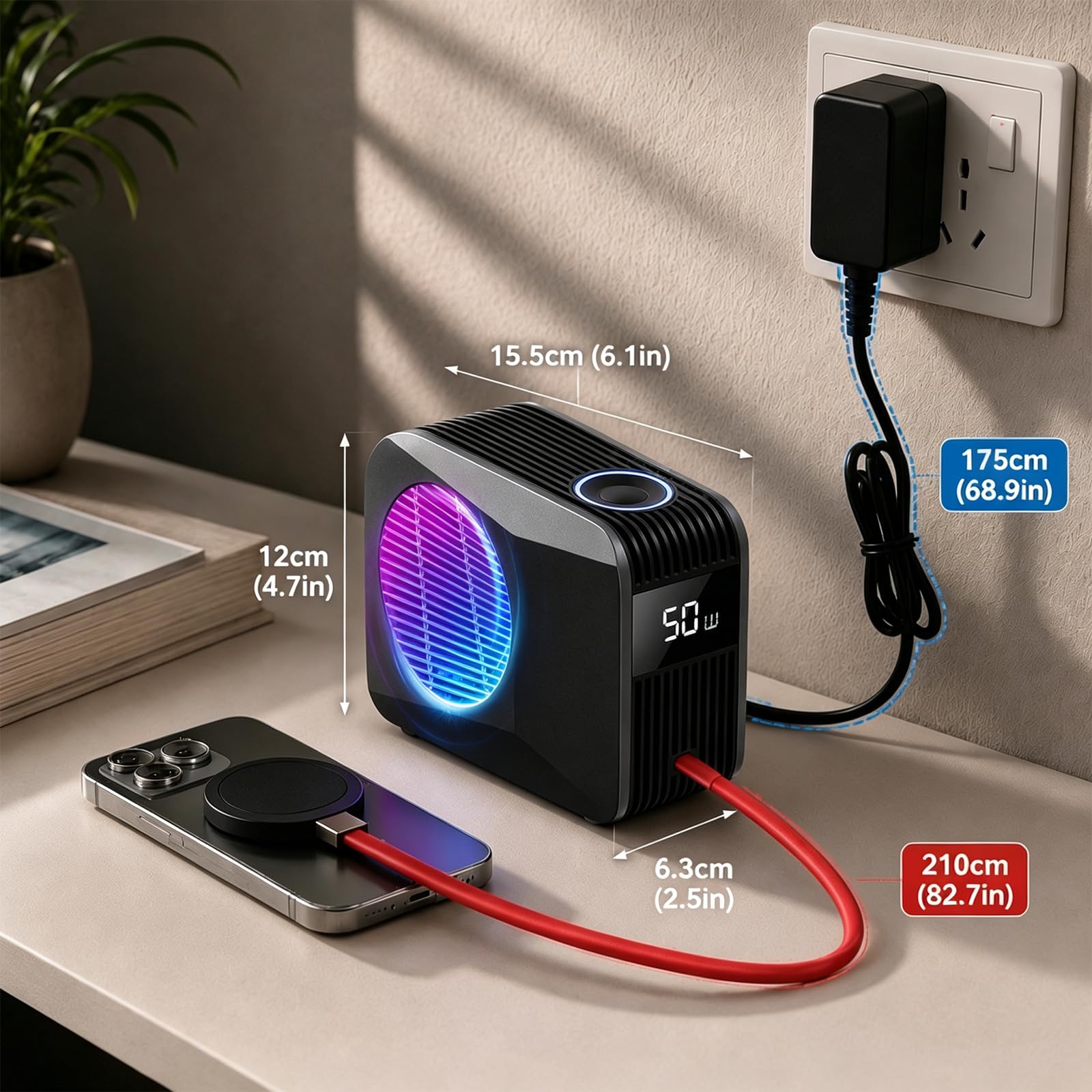 Raffreddamento per telefono per videogiochi, live streaming, 50 W, magnetico, con radiatore a liquido a basso rumore, per iPhone serie MagSafe, Android, iPad, tablet, con ventola di raffreddamento RGB